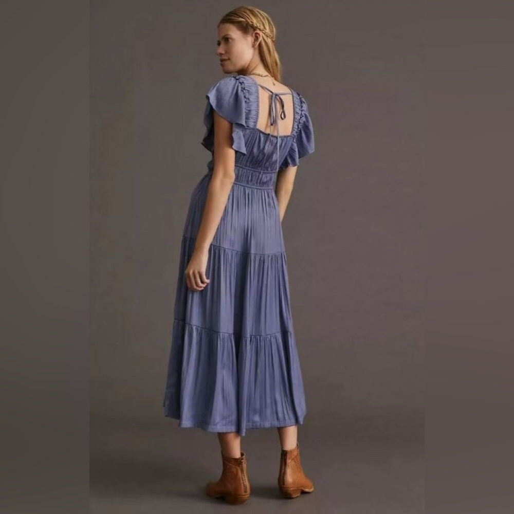 By Anthropologie Ruffled Tiered Midi Dress Size Small Petite